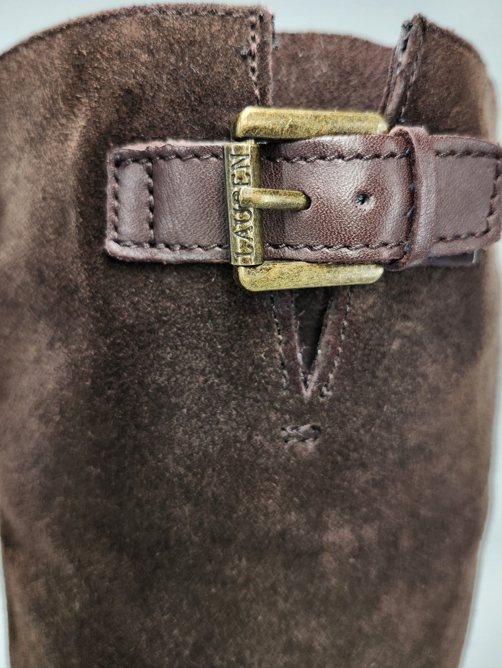 Lauren Ralph Lauren McLeod Brown Leather & Suede Harness Knee-High Riding Boots - Picture 6 of 15